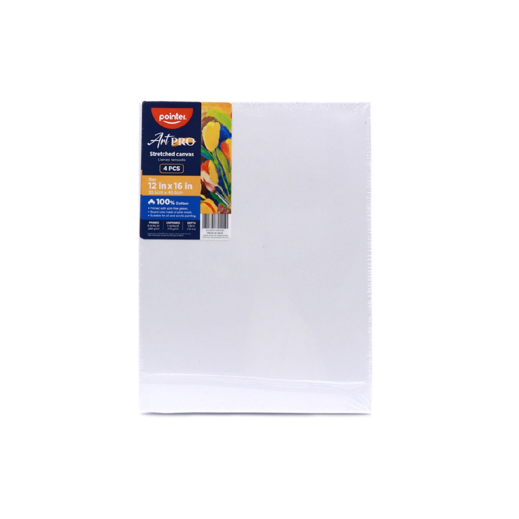 CANVAS, STRETCHED, 12X16", 100% COTTON, 280 G/M² , PACK OF 4 PCS