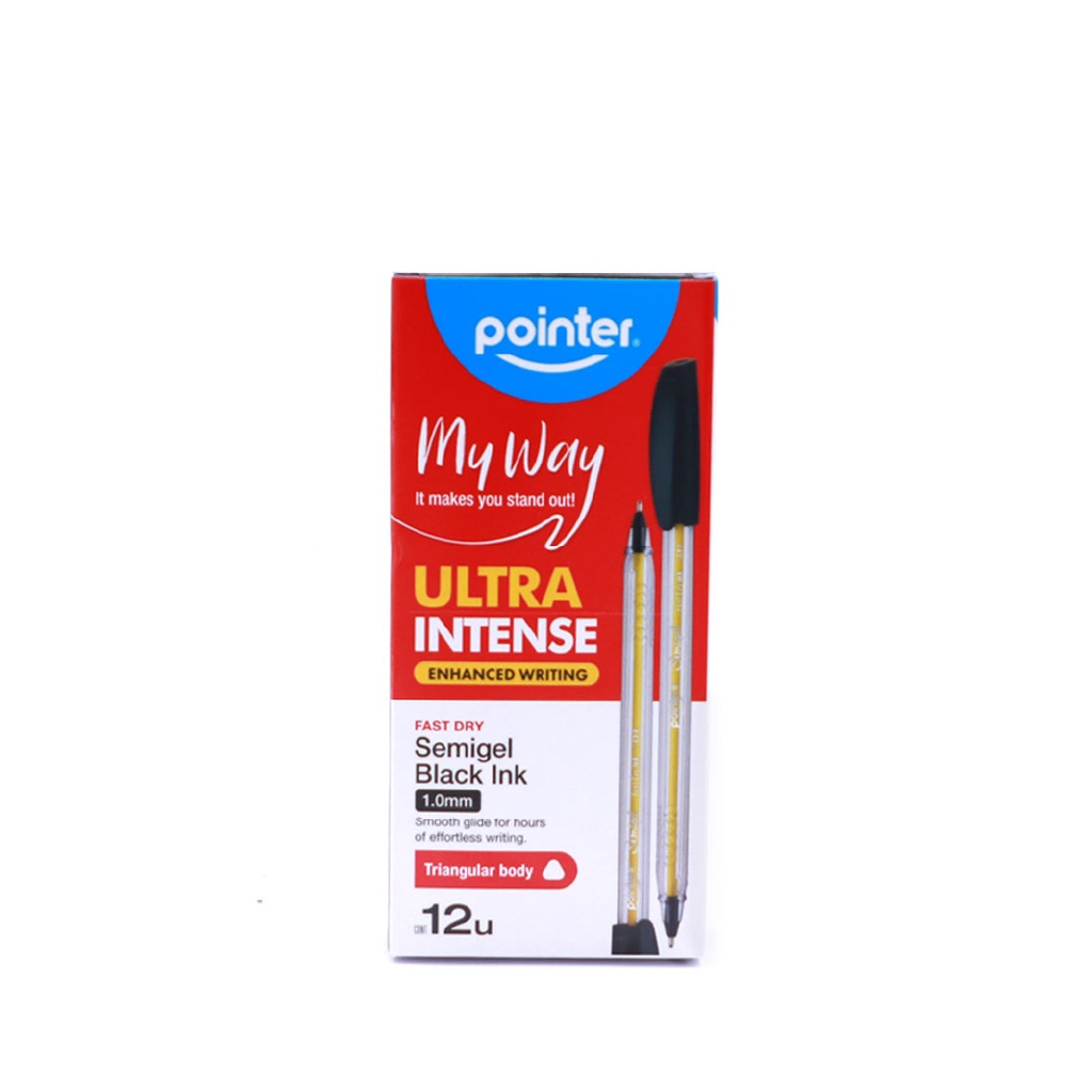 PENS, MY WAY ULTRA-INTENSE,  SEMI-GEL, BALLPOINT, BLACK COLOR , 1.0MM, TRIANGULAR BODY, BOX OF 12 PENS