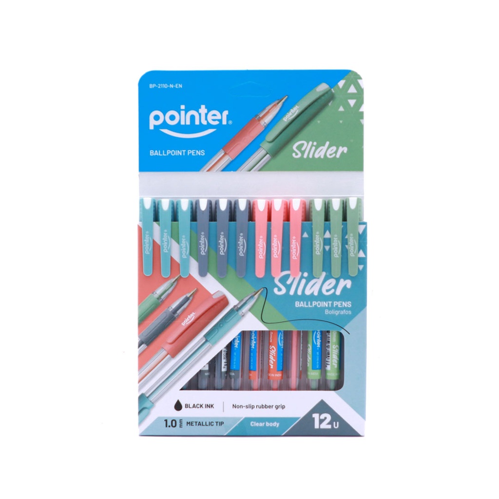PENS, SLIDER, BALLPOINT, WITH GRIP, BLACK COLOR, 1.0 MM, BOX OF 12 PIECES