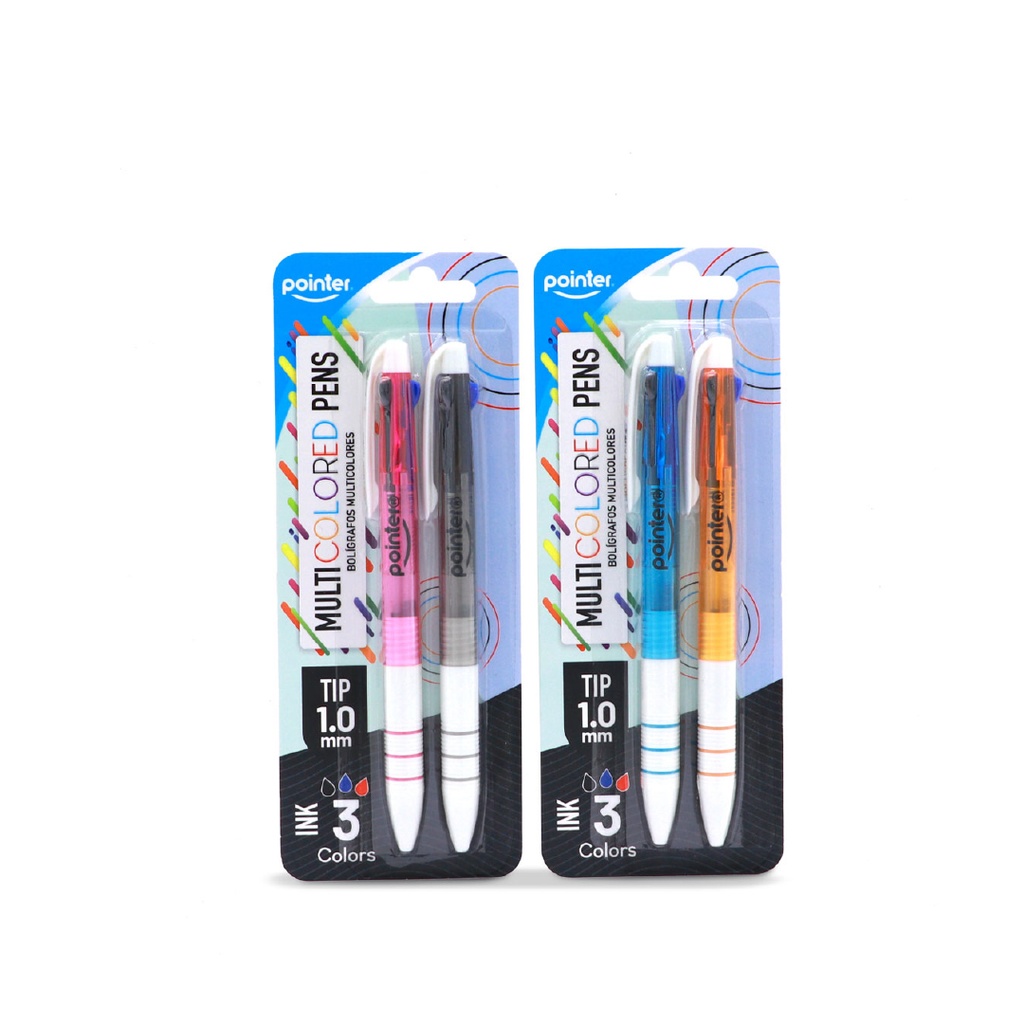 PENS, MULTI-COLORED, BALLPOINT, 3 INK COLORS, 1.0 MM, SET OF 2 PIECES