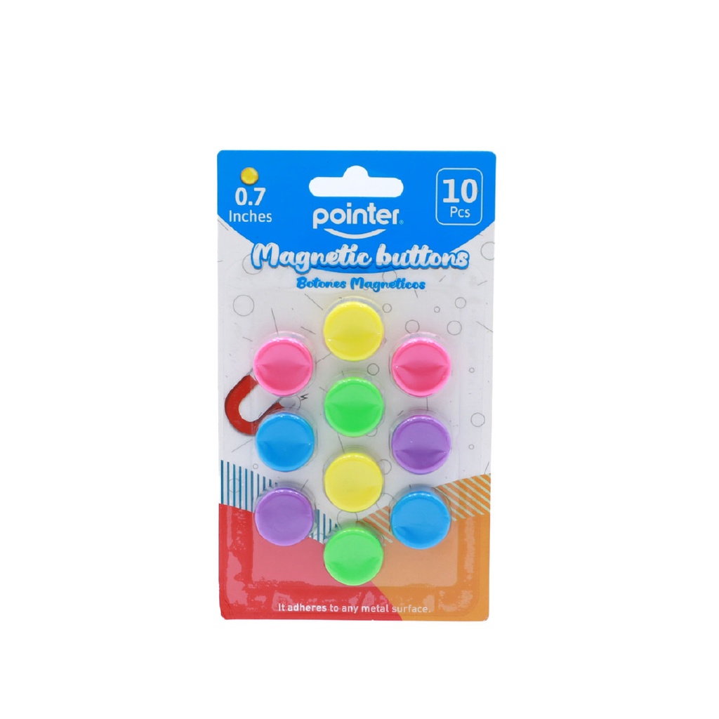 ROUND COLORED MAGNETS, 0.7", SMALL,  SET OF 10 MAGNETS