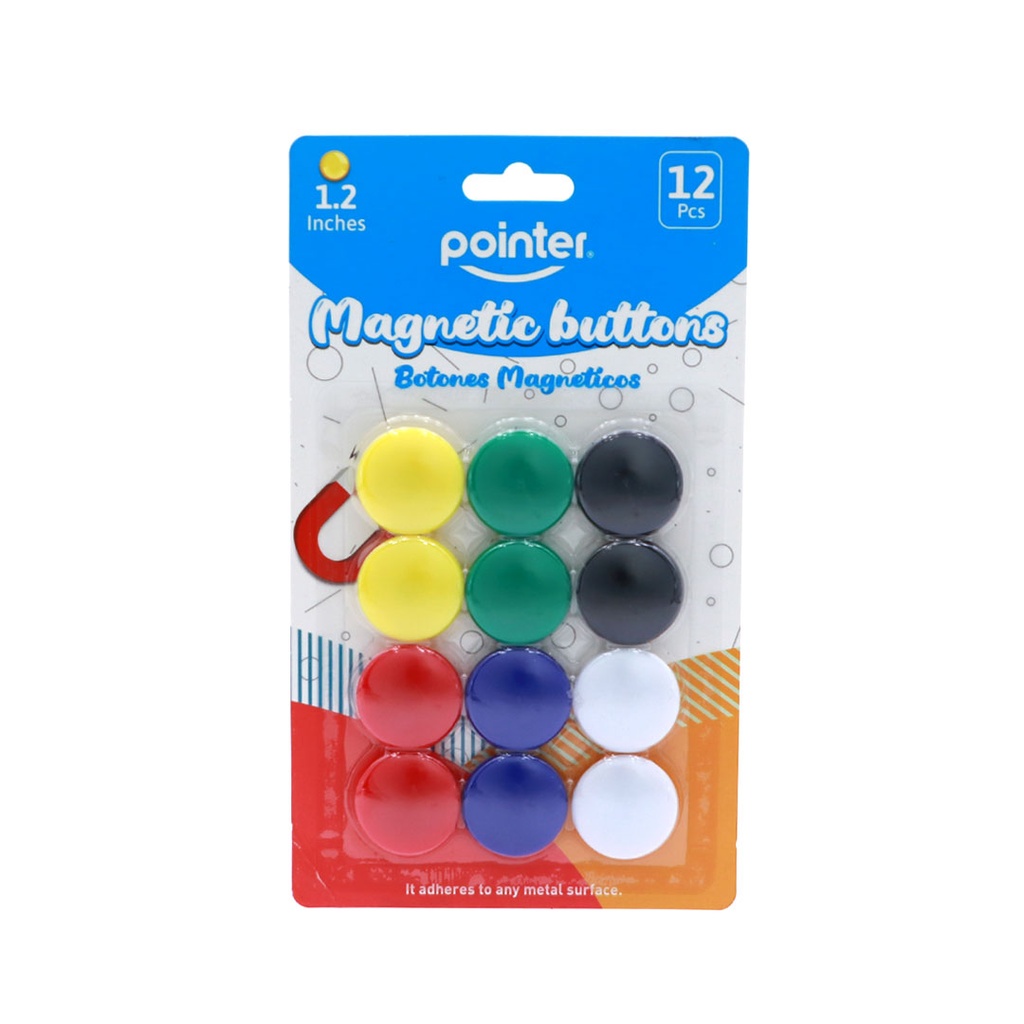 ROUND COLORED MAGNETS,1.2", MEDIUM, SET OF 12 PIECES