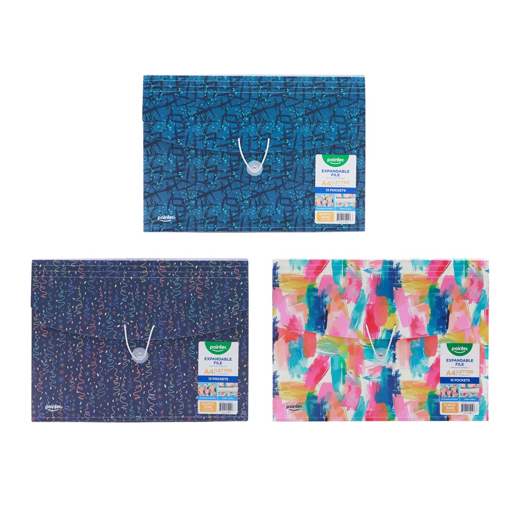 EXPANDING ORGANIZER FILE FOLDER A4, 13 POCKETS WITH DECORATIVE UPPER/LOWER COVER AND ELASTIC BAND CLOSURE, 1 PIECE