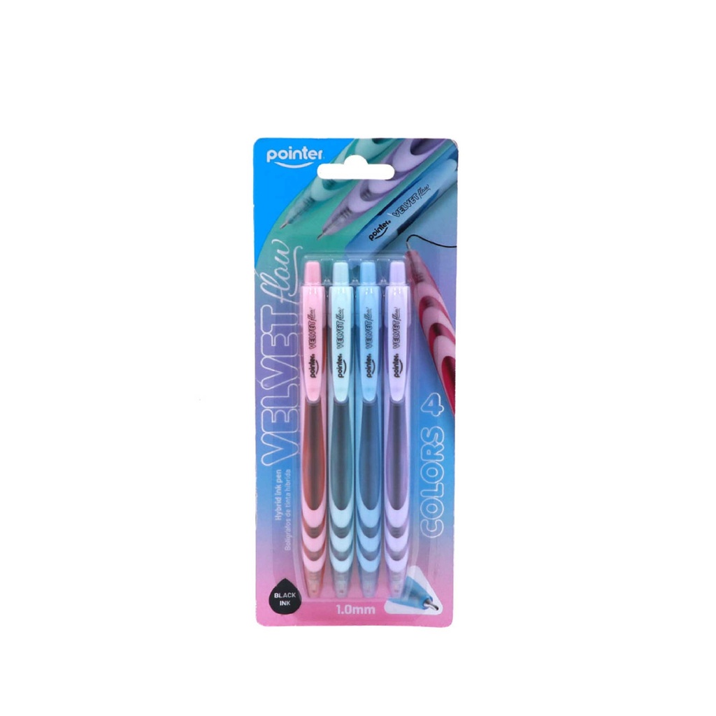 PENS, VELVET FLOW , HYBRID, RETRACTABLE, BLACK COLOR, 1.0 MM, TRIANGULAR BODY, SET OF 4 PENS
