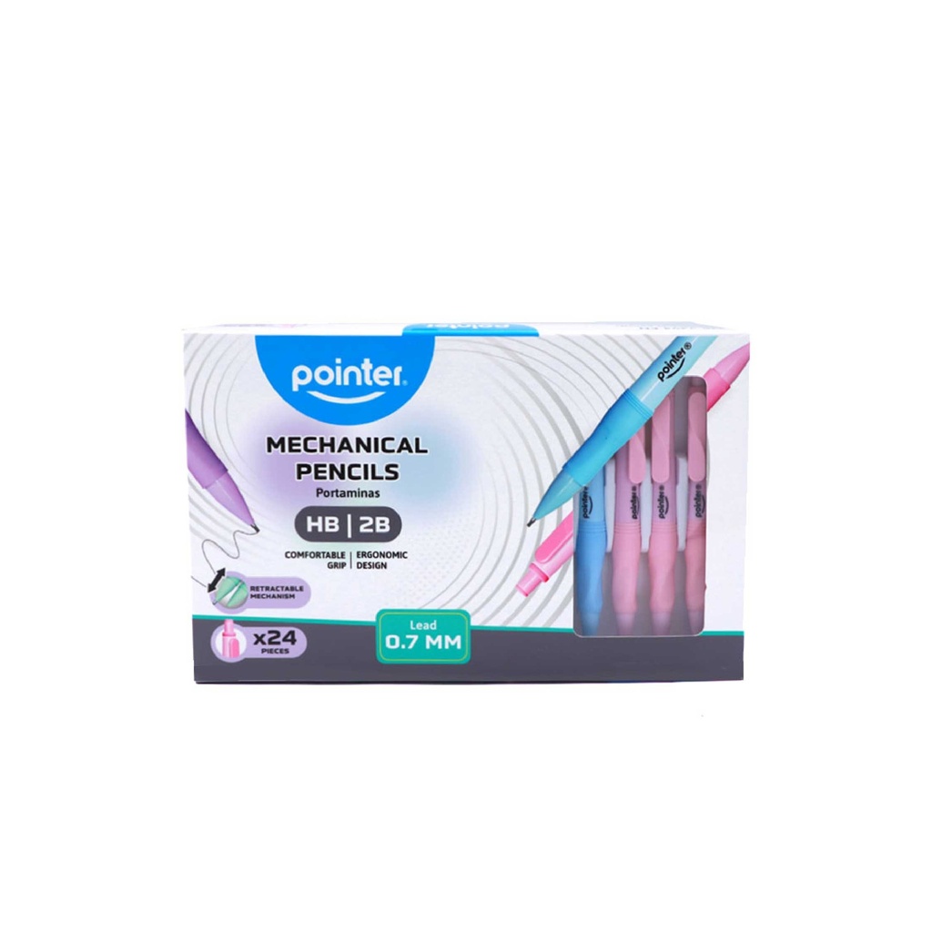 MECHANICAL PENCILS, PASTEL COLORS, WITH GRIP, 0.7MM, SET OF 24 PIECES 