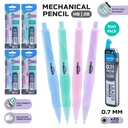MECHANICAL PENCILS, PASTEL COLORS, WITH GRIP, 0.7MM, DUO SET  OF 1 PENCIL WITH 20 LEADS