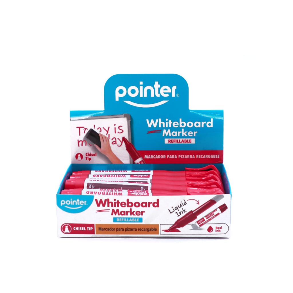 WHITEBOARD MARKERS, REFILLABLE, LIQUID INK, RED, CHISEL TIP, BOX OF 12 MARKERS