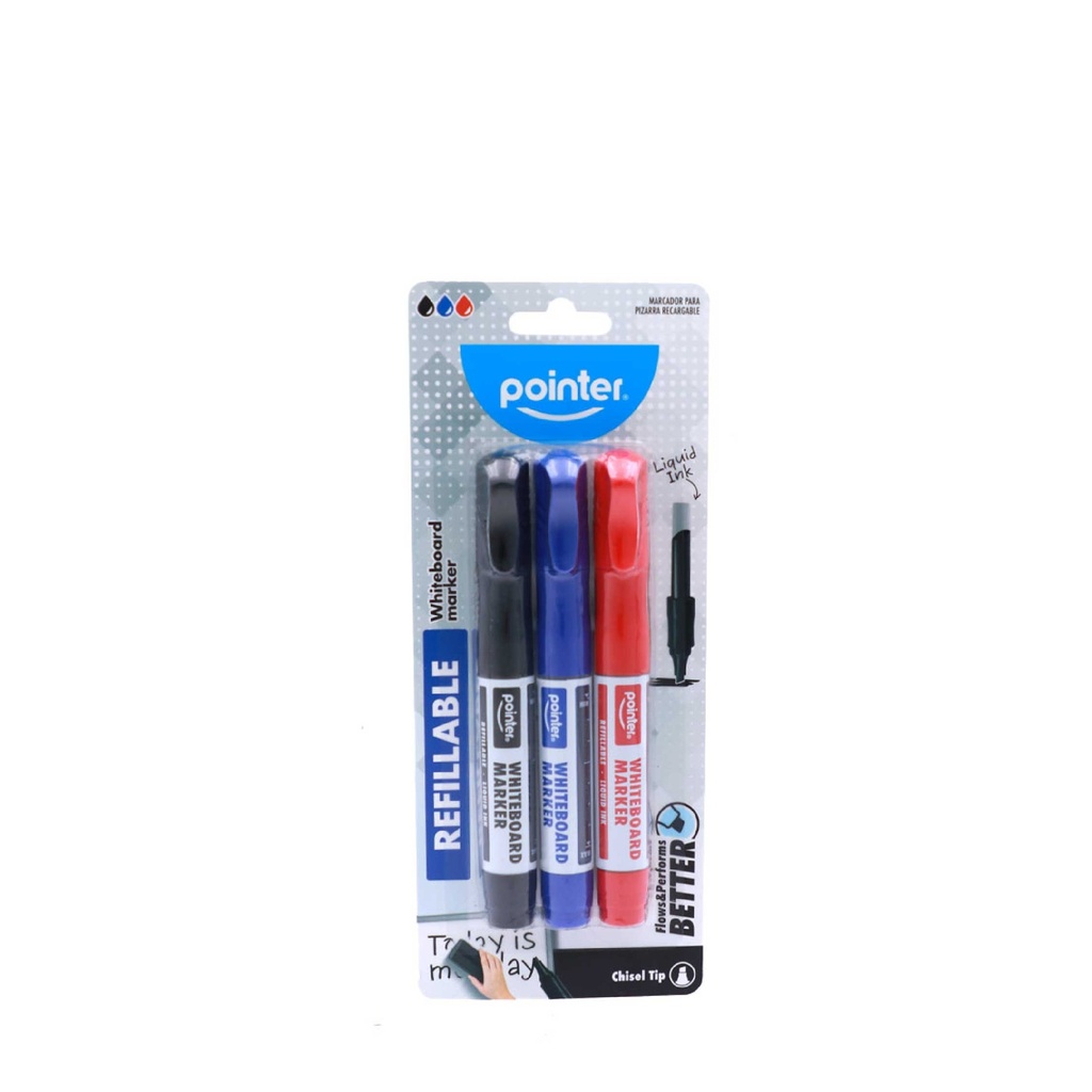WHITEBOARD MARKERS, REFILLABLE, LIQUID INK, BLACK, BLUE, AND RED COLOR, CHISEL TIP,