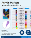 MARKERS, ACRYLIC PAINT, DUAL BRUSH TIP, SET OF 12 COLORS