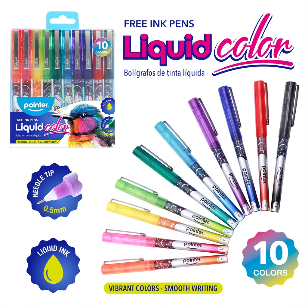 PENS, LIQUID COLOR, LIQUIQ INK, 0.5MM, SET OF 10 COLORED PENS