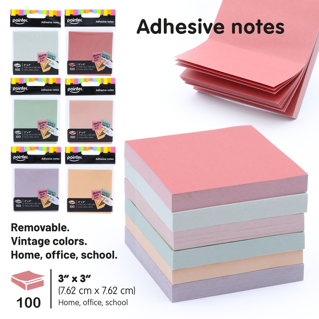 STICKY NOTES, 3X3", 6 MORANDI COLORS, SET OF 100 SHEETS 