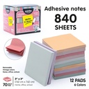 STICKY NOTES, 3X3", 6 MORANDI COLORS, SET OF 12 PADS, 840 SHEETS 