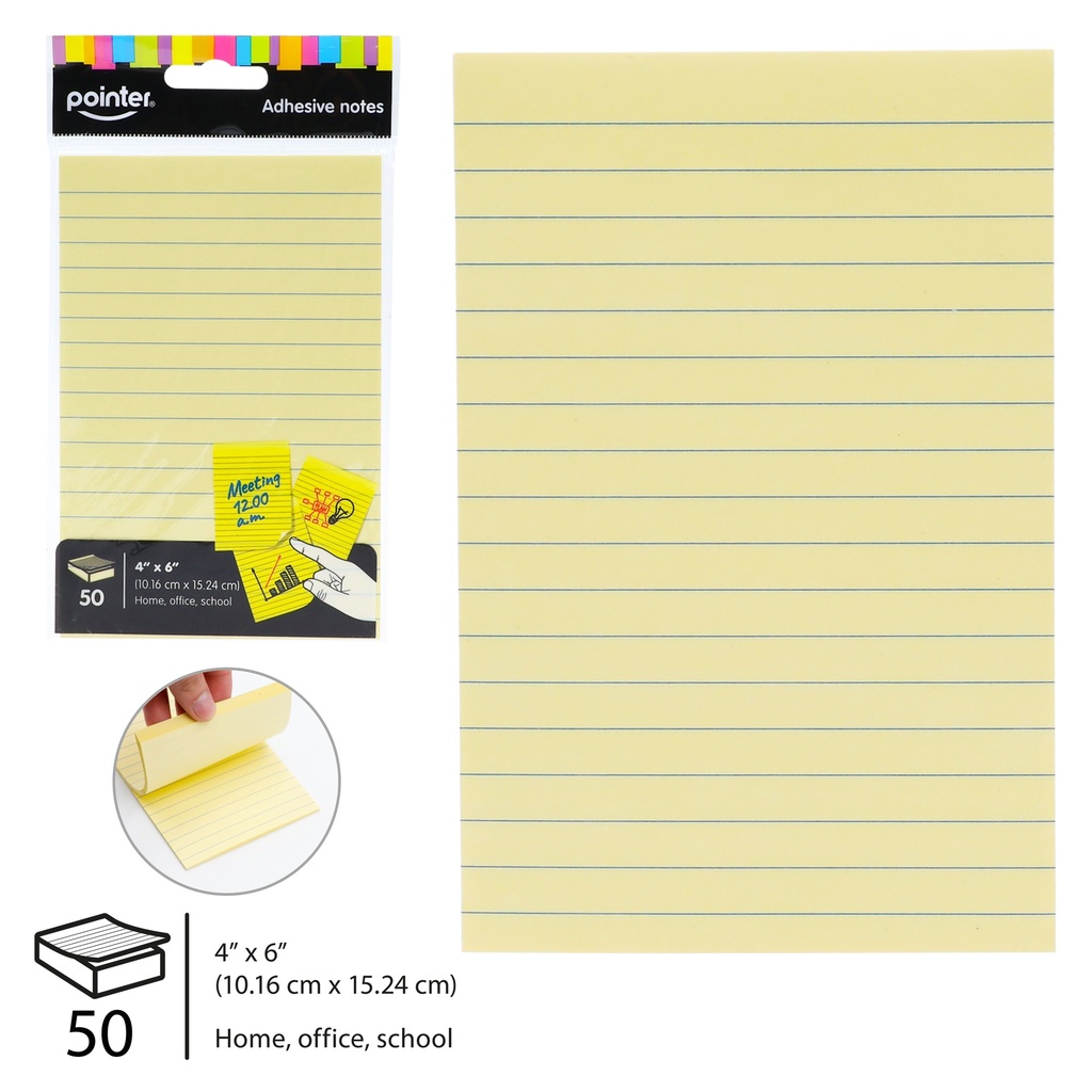 STICKY NOTES, 4X6", LINED, YELLOW COLOR, SET OF 50 SHEETS 