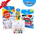 Creativity Kit #1 – 4 Mini Canvas Painting Set, 4 Foam-Grip Brushes, 10 Watercolor Sheets, 24 Colored Pencils Set – Art Gift for Kids