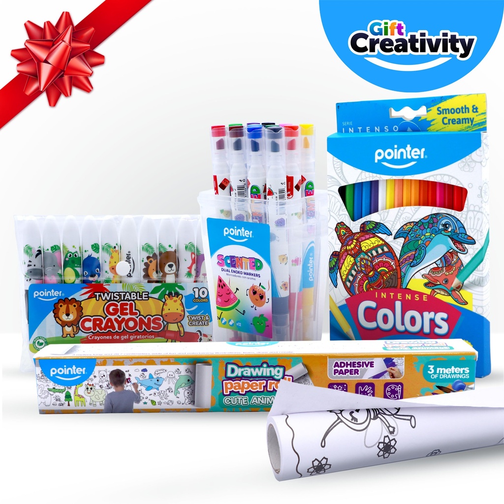 Creativity Kit #2 – 36 Colored Pencils, 2 Sticky Drawing Paper Rolls, 10 Gel Crayons, 12 Scented Markers –Art Gift for Kids