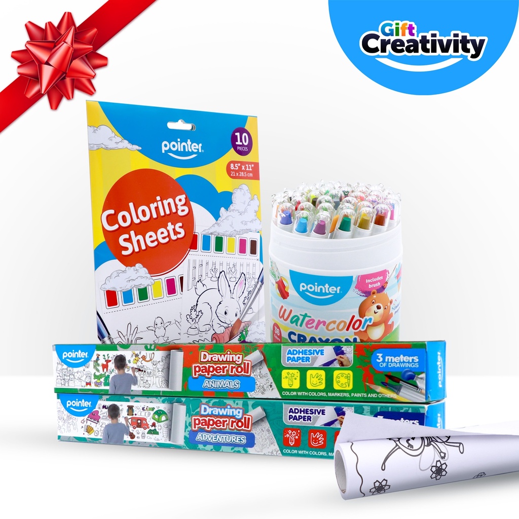 Holiday Creativity Kit #3 – 36 Watercolor Crayons, 10 Watercolor Sheets, 2 Sticky Drawing Paper Rolls – Creative Christmas Gift for Kids