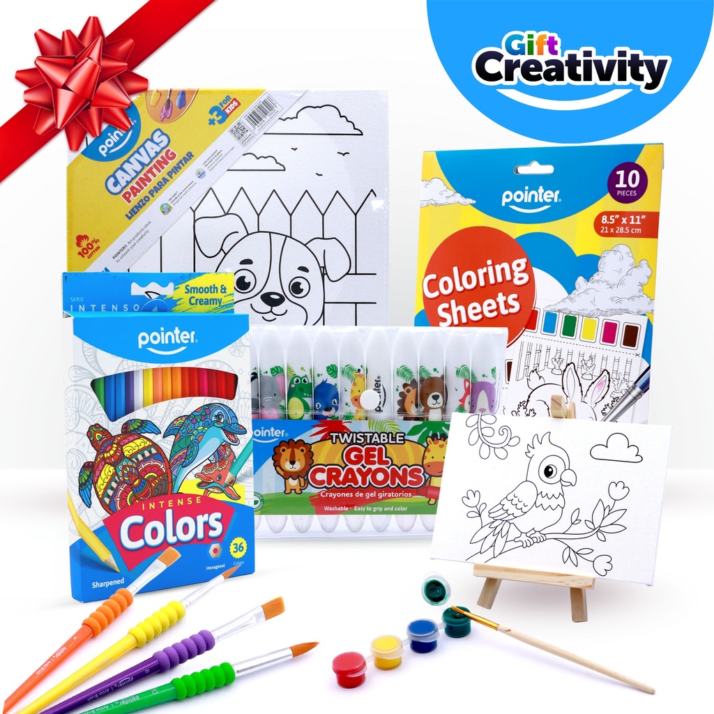 Creativity Kit #4 – 6 Canvas Panels, 4 Mini Painting Kits, 36 Colored Pencils Set, 10 Gel Crayons, 4 Brushes, 10 Watercolor Sheets – Art Gift for Kids
