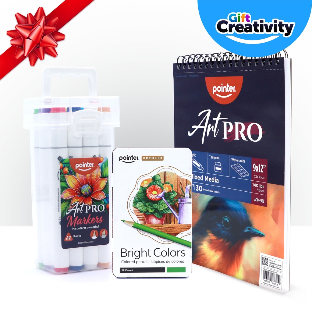 Holiday Youth Art Kit #1 – Mixed Media Pad, 12 Colored Pencils, 12 Alcohol Markers – Christmas Gift for Teens & Aspiring Artists