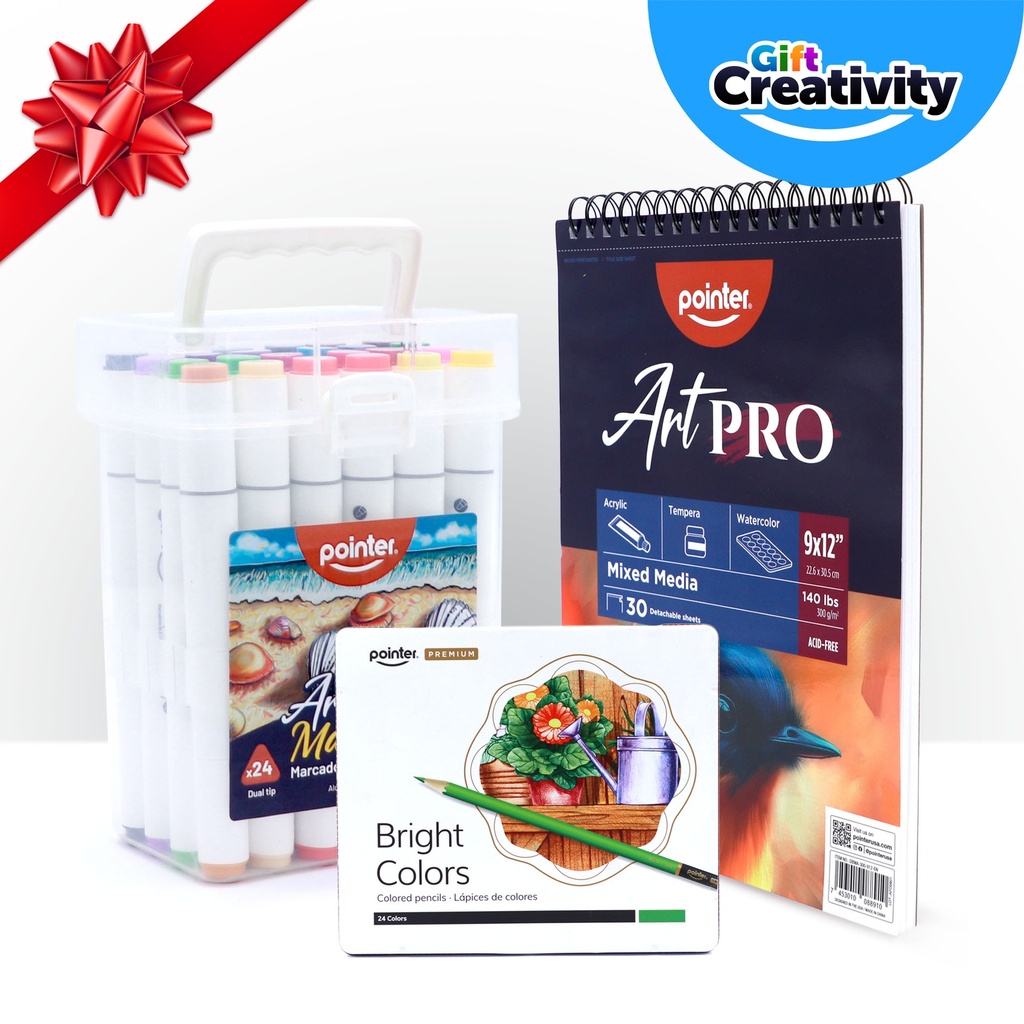 Youth Art Kit #2 – Mixed Media Pad, 12 Colored Pencils, 24 Alcohol Markers – Gift for Teens & Artist