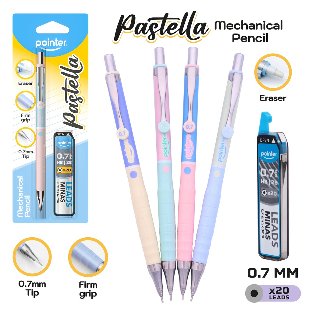 MECHANICAL PENCILS, PASTEL COLORS, WITH GRIP,0.7MM, SET OF 1