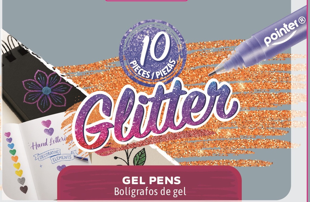 PENS, GLITTER, GEL,1.0MM, SET OF 10 COLORS