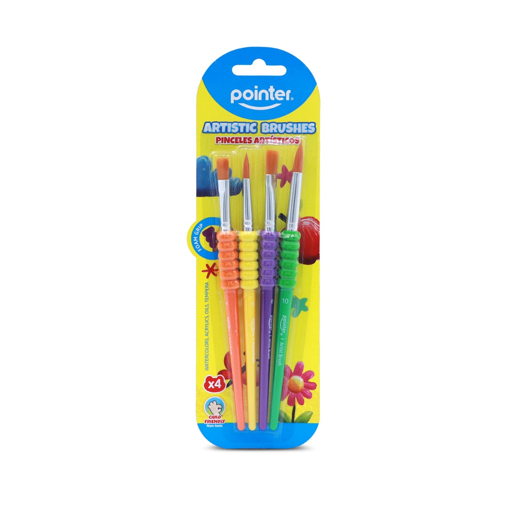 PAINTBRUSHES ,WITH FOAM GRIP FOR CHILDREN , SET OF 4 PIECES