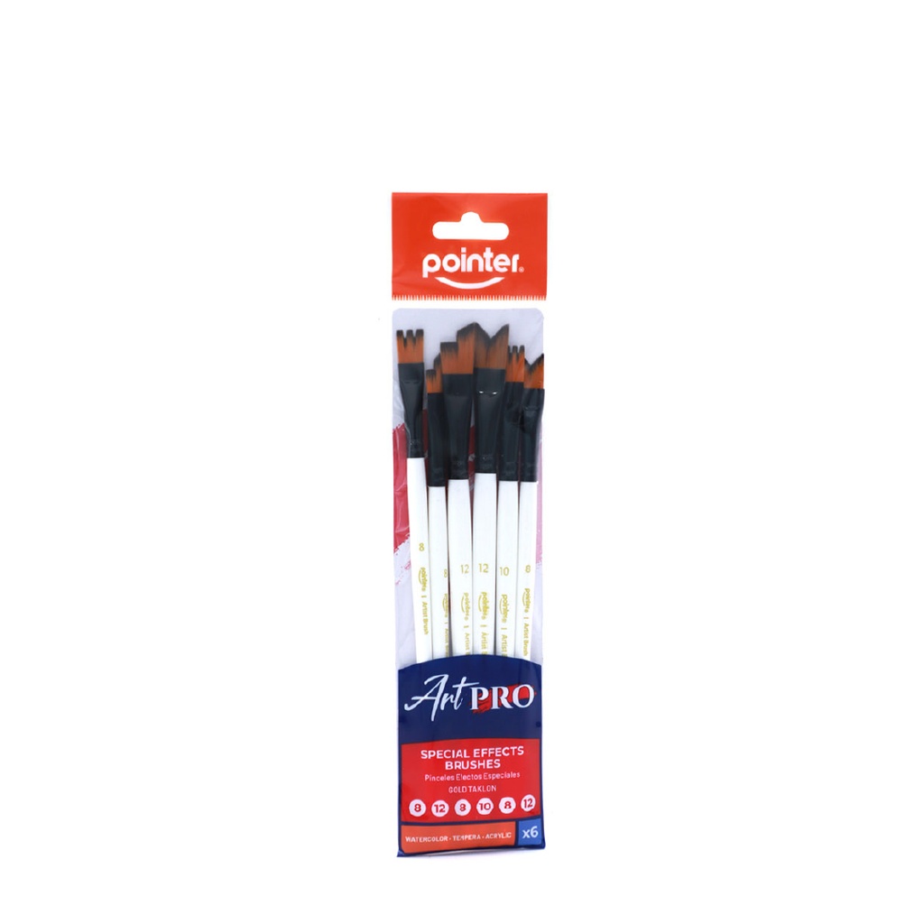 PAINTBRUSHES, TAKLON BRISTLE SPECIAL EFFECTS WHITE HANDLE , SET OF 6 PIECES
