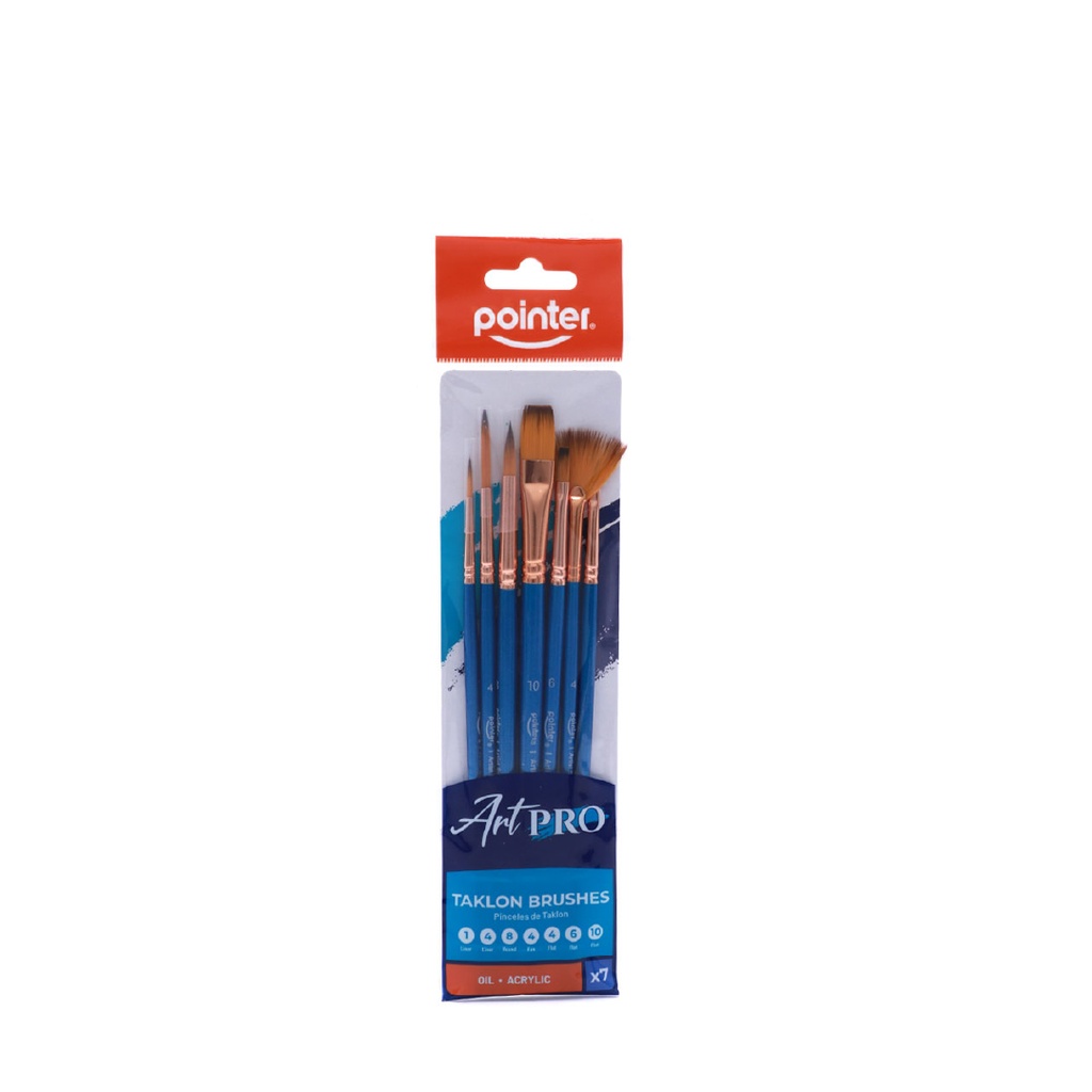 PAINTBRUSHES, TAKLON BRISTLE , BLUE HANDLE , SET OF 7 BRUSHES