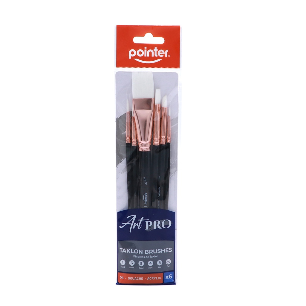 PAINTBRUSHES, TAKLON BRISTLE , BLACK HANDLE , SET OF 6 BRUSHES