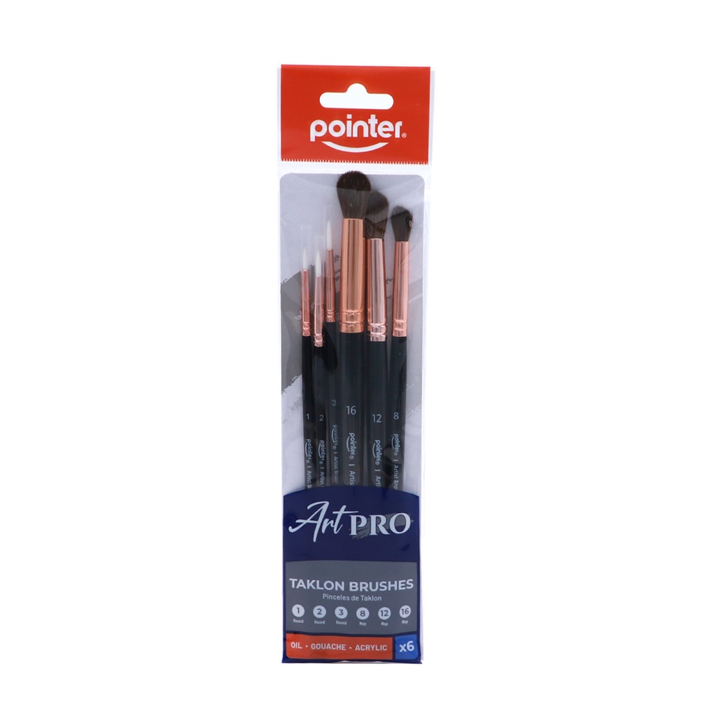 PAINTBRUSHES, TAKLON BRISTLE , MOP, ROUND, BLACK HANDLE , SET OF 6 BRUSHES