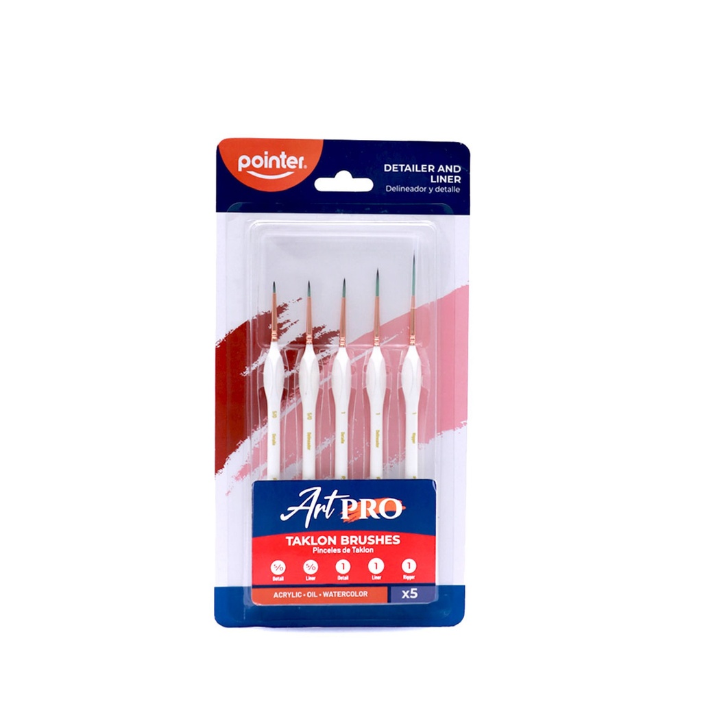 PAINTBRUSHES, TAKLON BRISTLE , DETAILING AND LINING , SET OF 5 BRUSHES