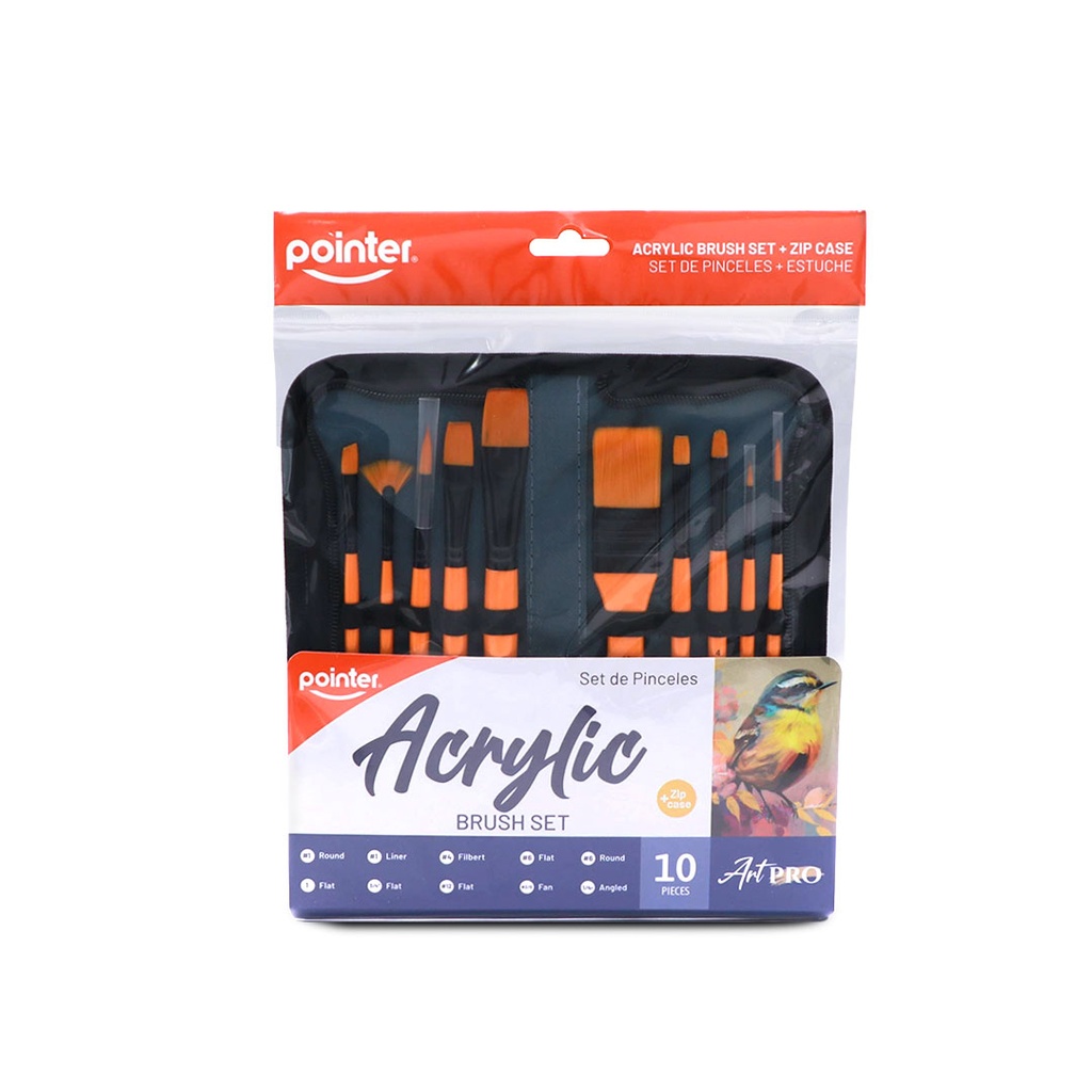 PAINTBRUSHES, TAKLON BRISTLE ACRYLIC, WITH ZIP CASE , SET OF 10 BRUSHES