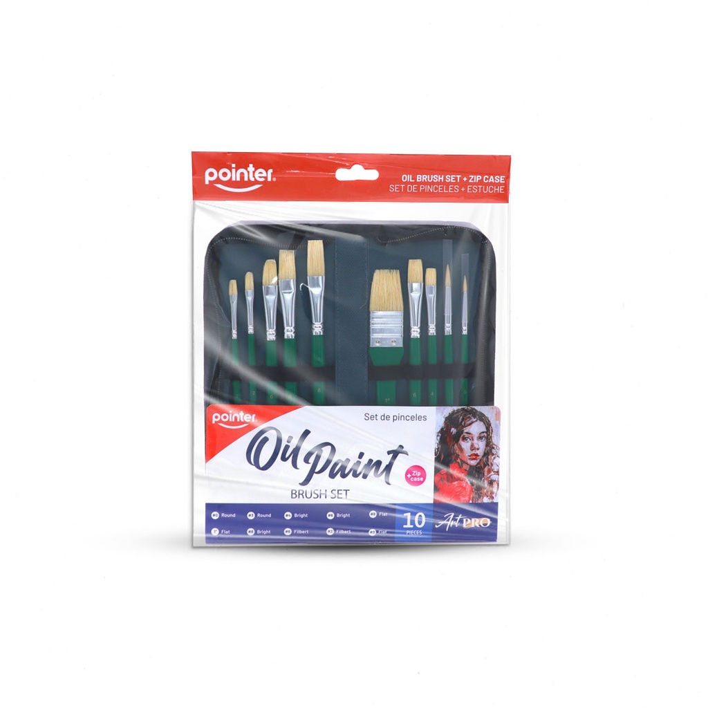 PAINTBRUSHES, NATURAL BRISTLE, OIL , WITH ZIP CASE , SET OF 10 PIECES