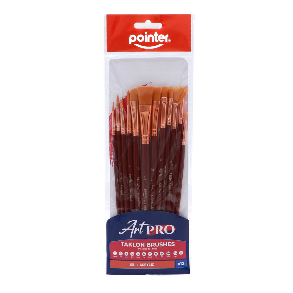 PAINTBRUSHES, TAKLON BRISTLE , BROWN HANDLE , SET OF 12 BRUSHES