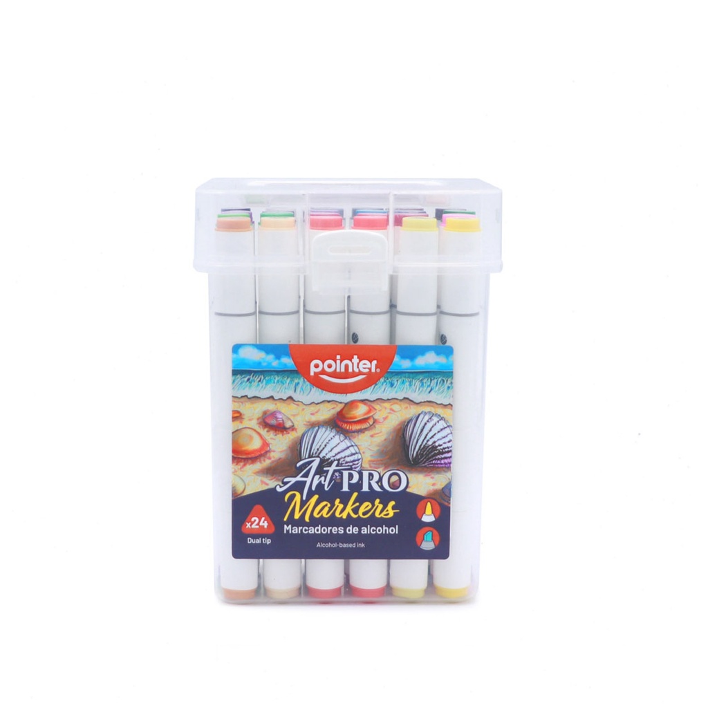 DUAL TIP ALCOHOL-BASED INK MARKERS WITH PLASTIC CASE, SET OF 24 COLORS 