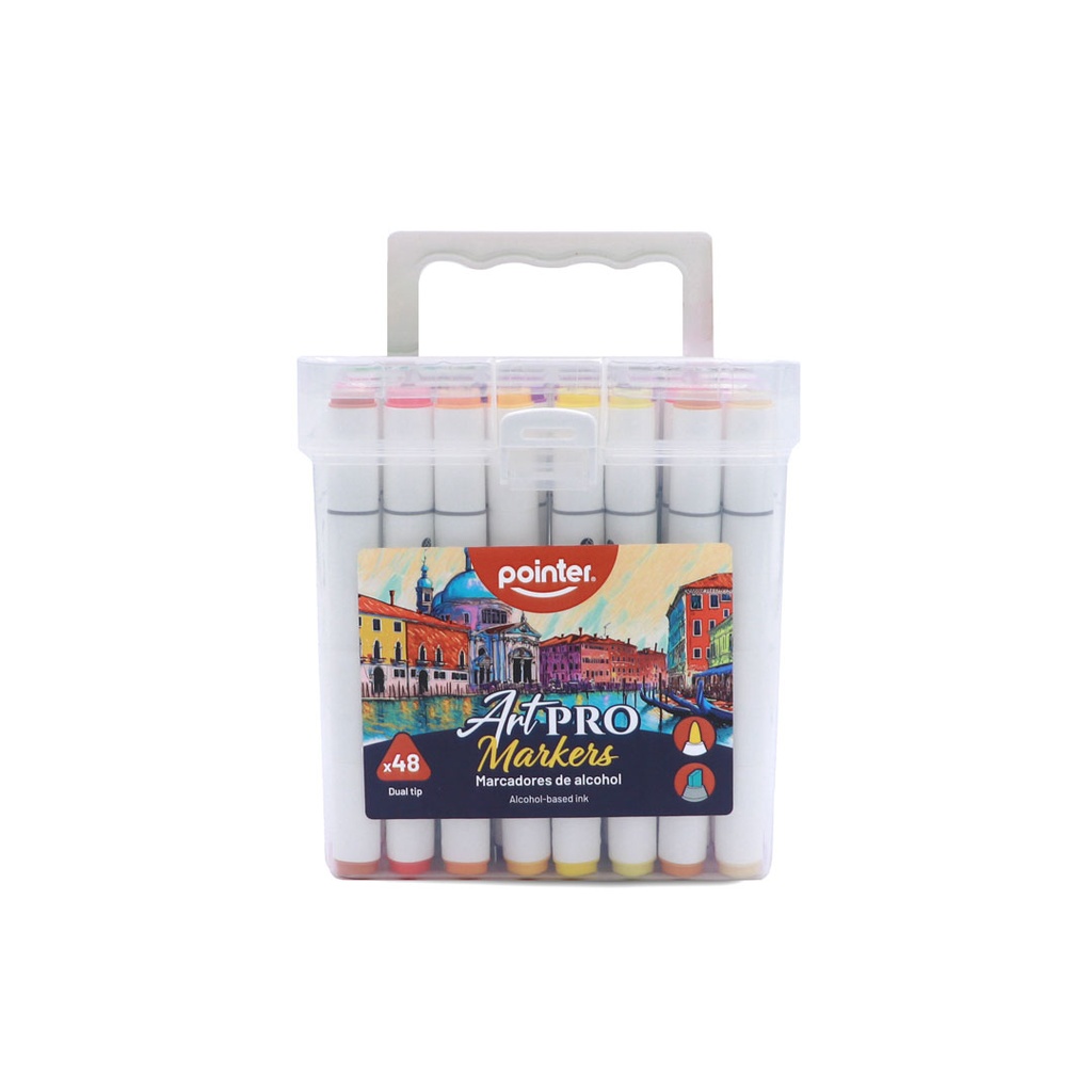 MARKERS, ALCOHOL-BASED INK, DUAL TIP, PLASTIC CASE, SET OF 48 COLORS 