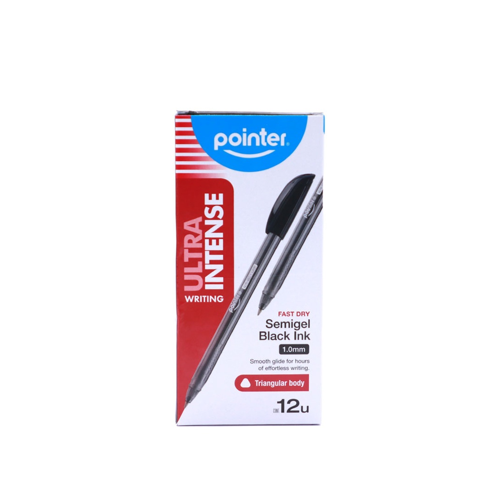 PENS,ULTRA INTENSE, SEMI-GEL INK, BALLPOINT, BLACK COLOR, 1.0 MM, TRIANGULAR BODY, , BOX OF 12 PIECES
