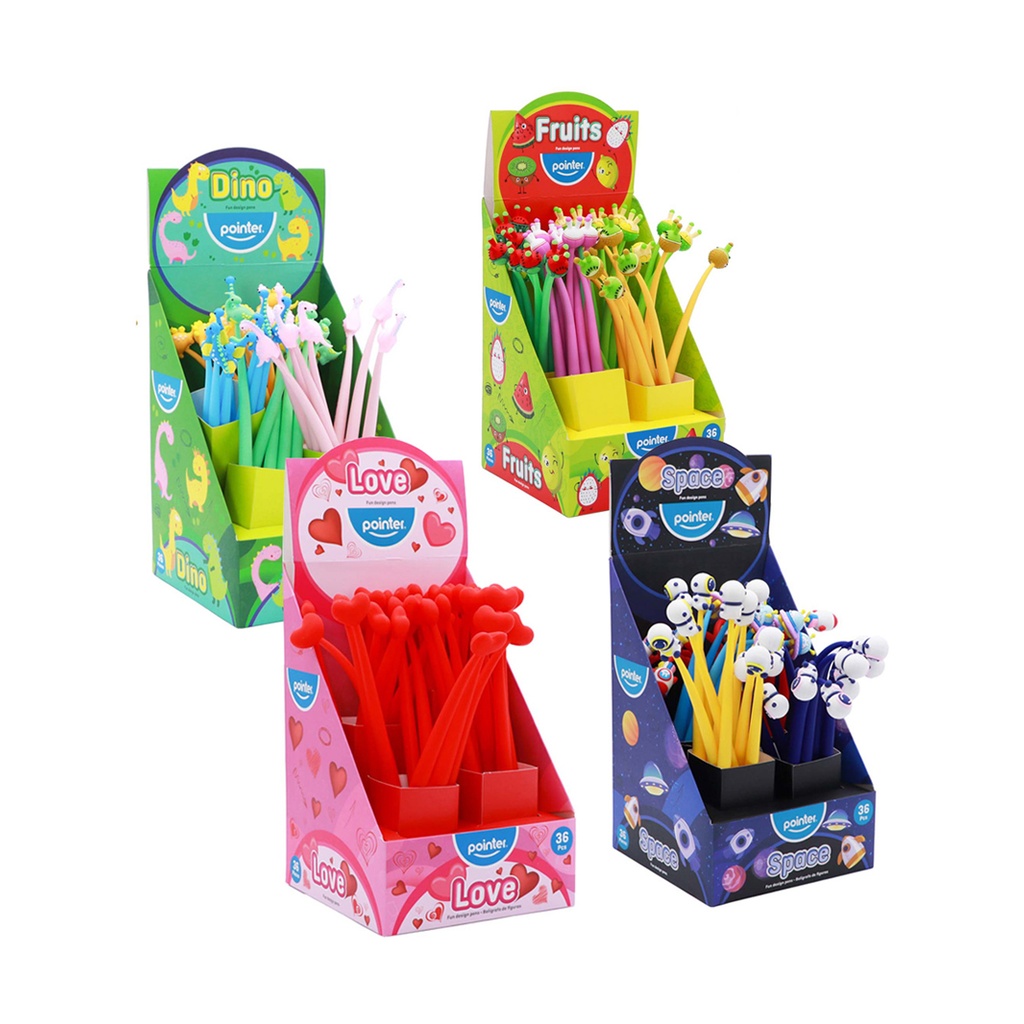 PENS, DECORATIVE SHAPE,GEL INK, BLACK COLOR, 0.5 MM, FOR CHILDREN, BOX OF 36 PENS