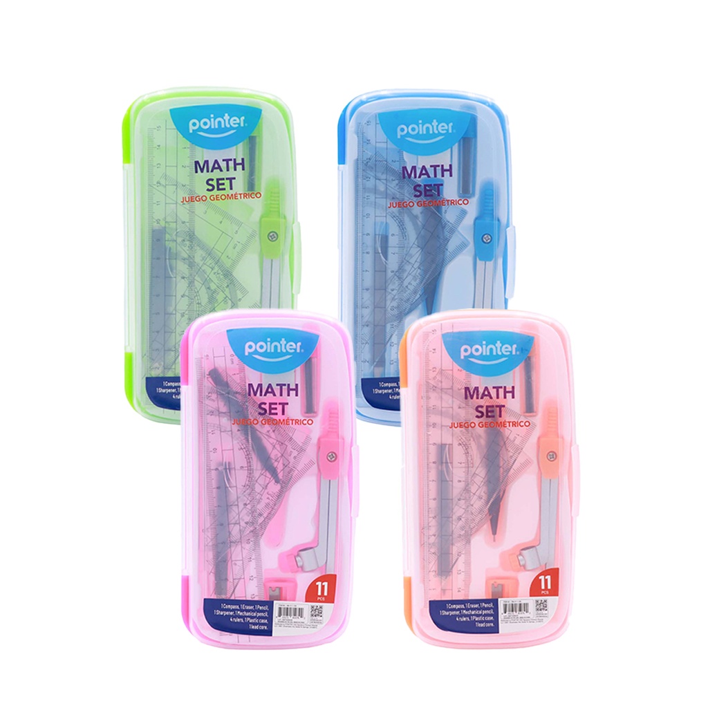 GEOMETRY MATH SET, PLASTIC CASE, SET OF 11 PIECES