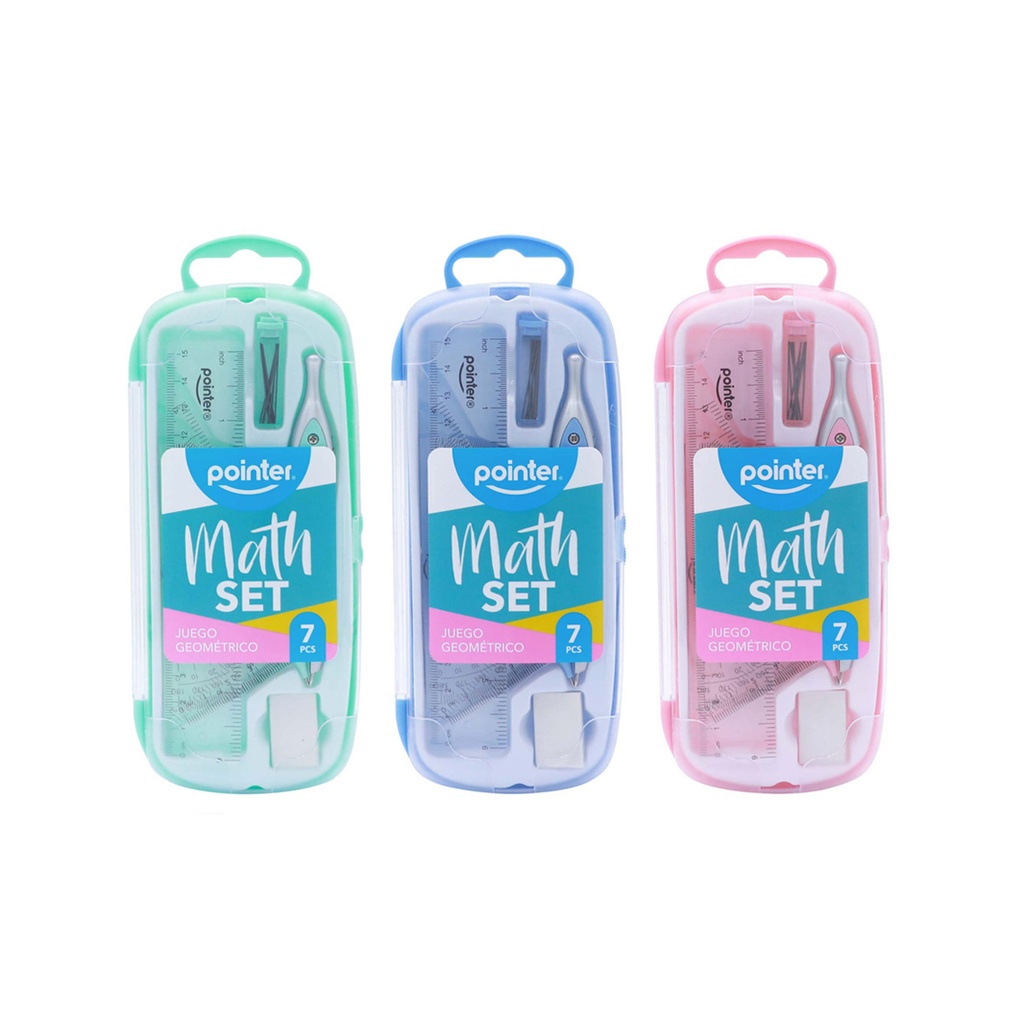 GEOMETRY MATH SET , PASTEL COLORS, PLASTIC CASE,