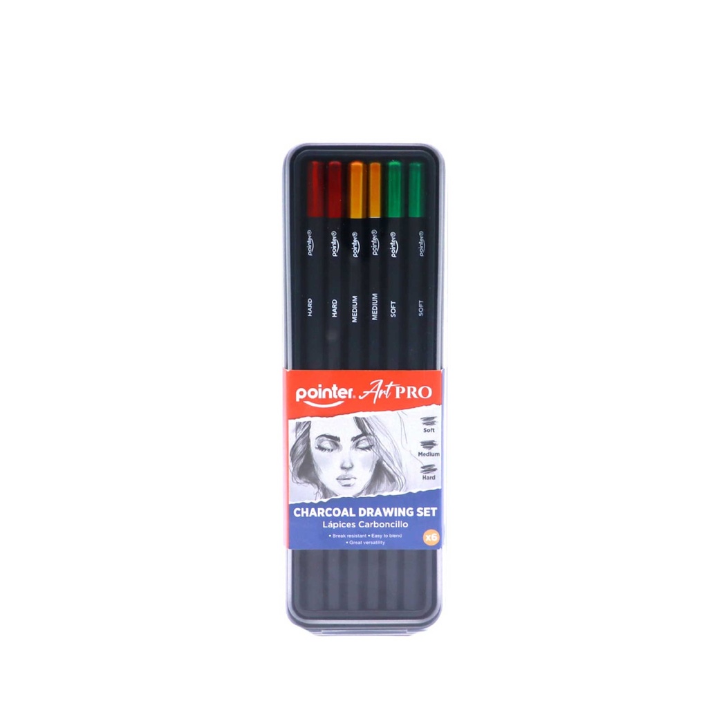 CHARCOAL PENCILS, SOFT, MEDIUM, AND HARD, SET OF  6 PIECES