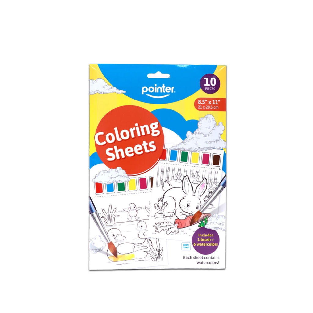 WATERCOLOR COLORING SHEETS, LETTER SIZE WITH 1 BRUSH, SET OF 10 PIECES