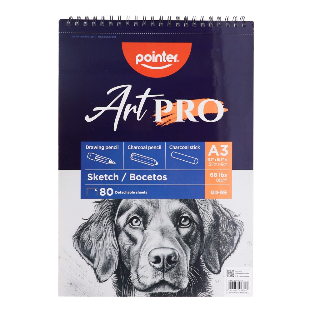 SKETCH PAD, 11.7X 16.5", A3, TOP SPIRAL BOUND, 80 DETACHABLE SHEETS, 100 G/M²,