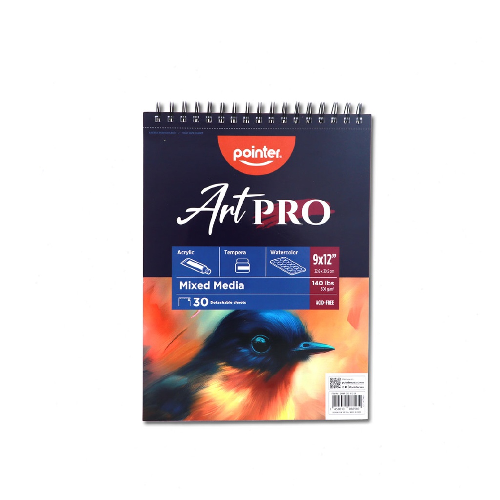 MIXED MEDIA PAD, 9X 12", TOP SPIRAL BOUND,  30 DETACHABLE SHEETS, 300 G/M²
