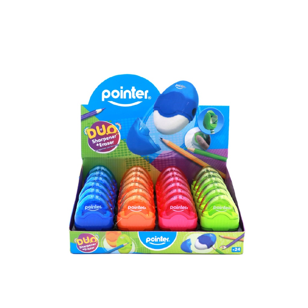 PENCIL SHARPENERS, ONE HOLE, OVAL , WITH ERASER AND DISPOSAL CONTAINER, BOX OF 24 SHARPENERS,