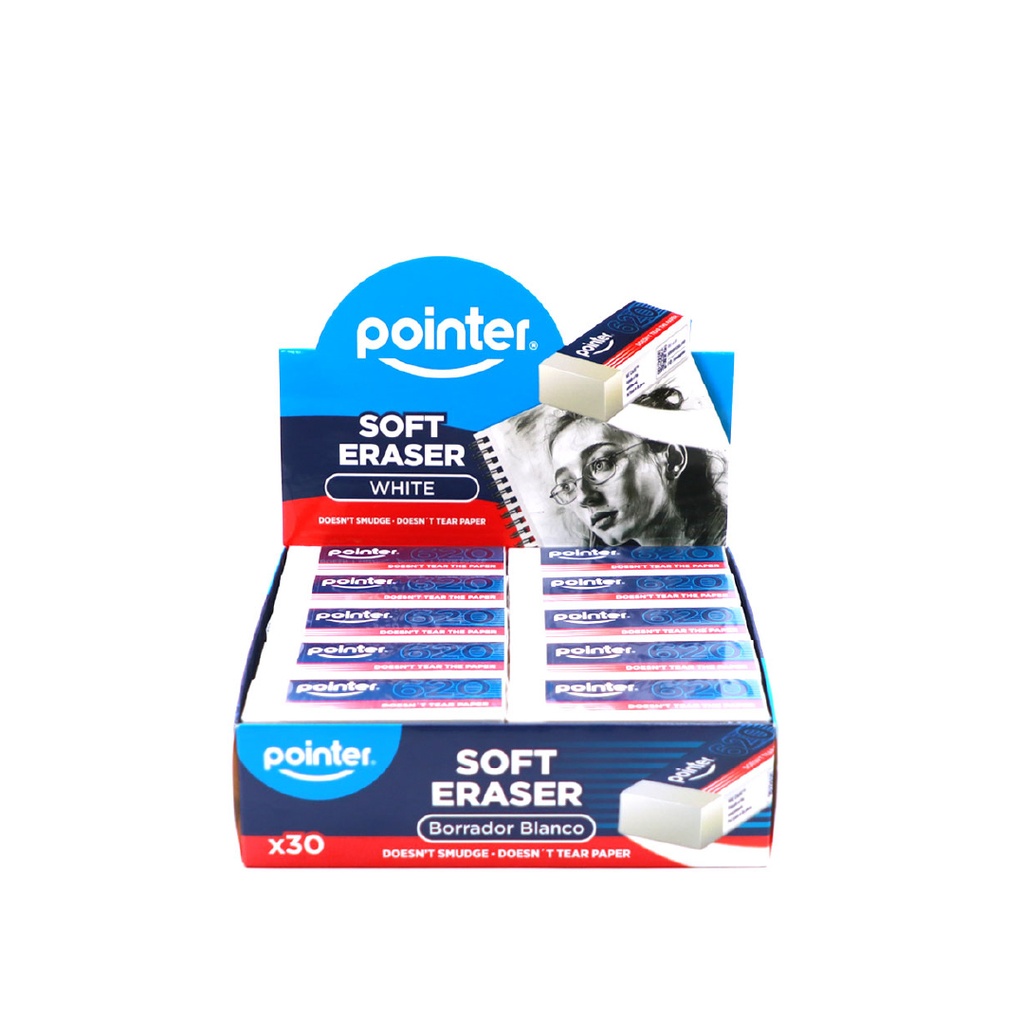 WHITE ERASER, BOX OF 30 ERASERS