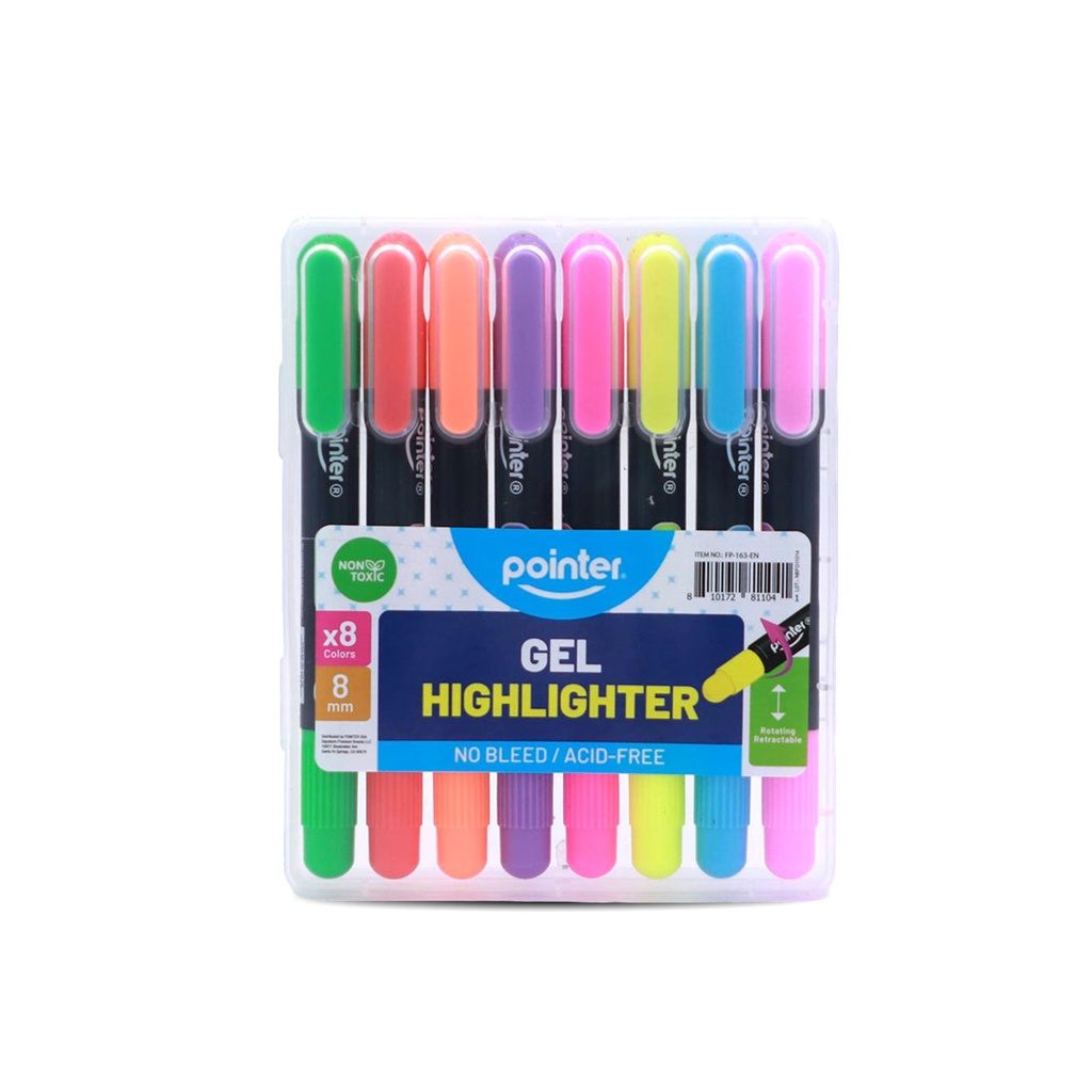 HIGHLIGHTERS, GEL , RETRACTABLE CRAYONS, SET OF 8 COLORS