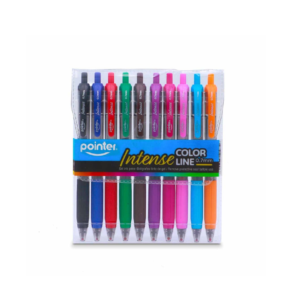 PENS, INTENSE COLOR, GEL INK, RETRACTABLE, 0.7 MM, SET OF 10 COLORED PENS