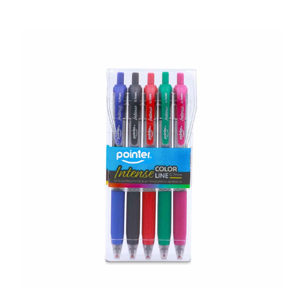 PENS, INTENSE COLOR, GEL INK, RETRACTABLE, 0.7 MM, SET OF 5 COLORED PENS
