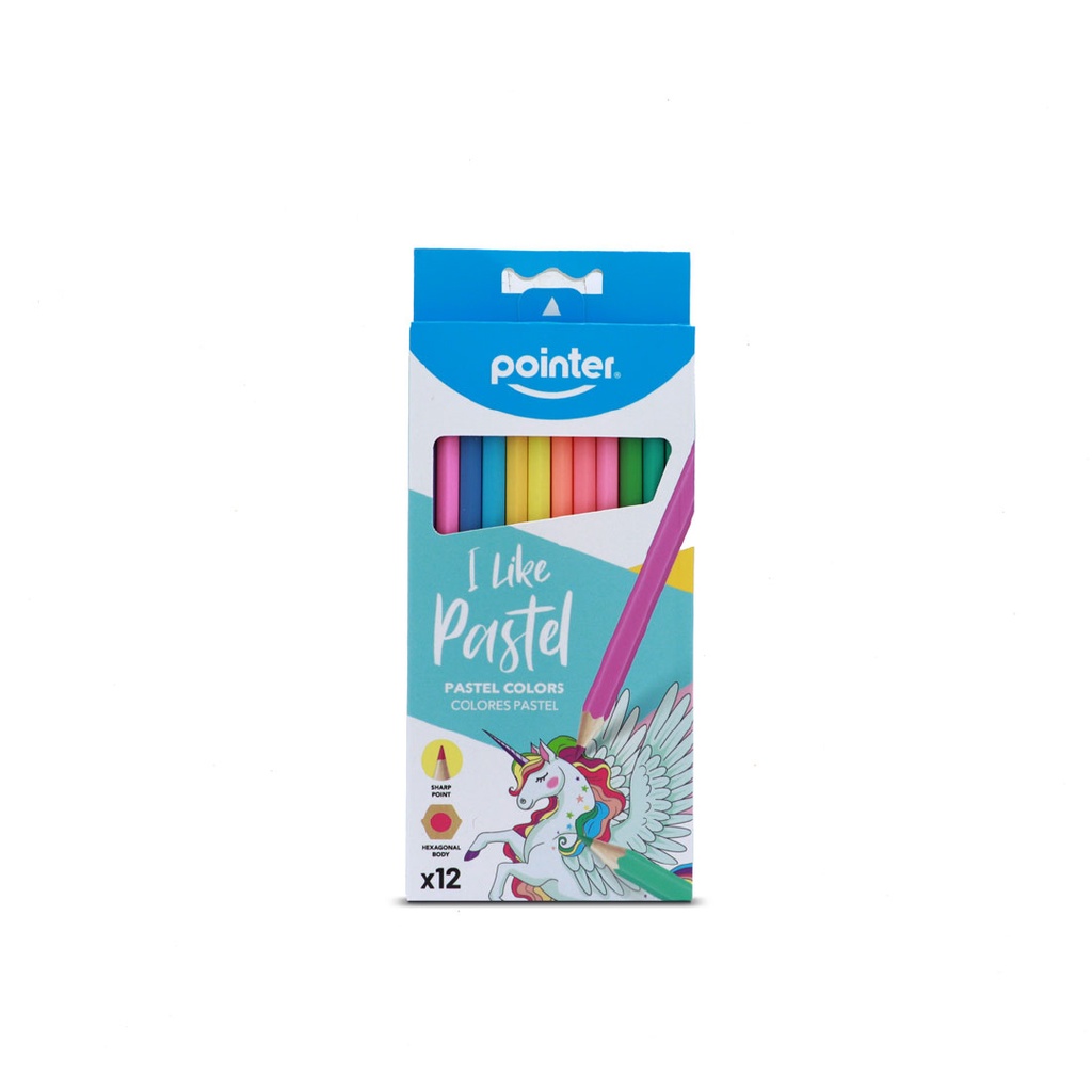 COLORED PENCILS, PASTEL , HEXAGONAL, SET OF 12 COLORS
